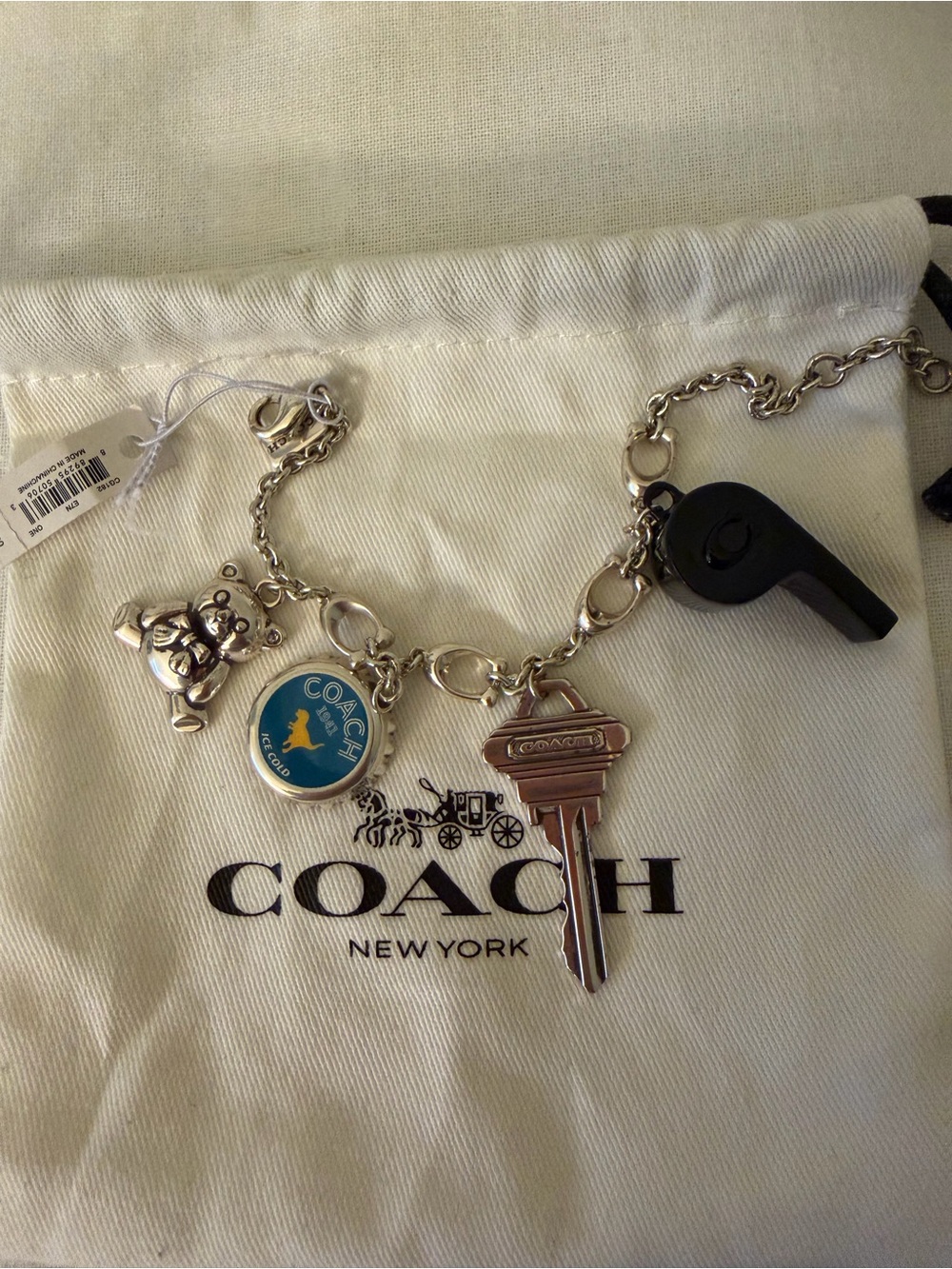 Coach Silver Charm Keychain Bracelet with Logo Charms